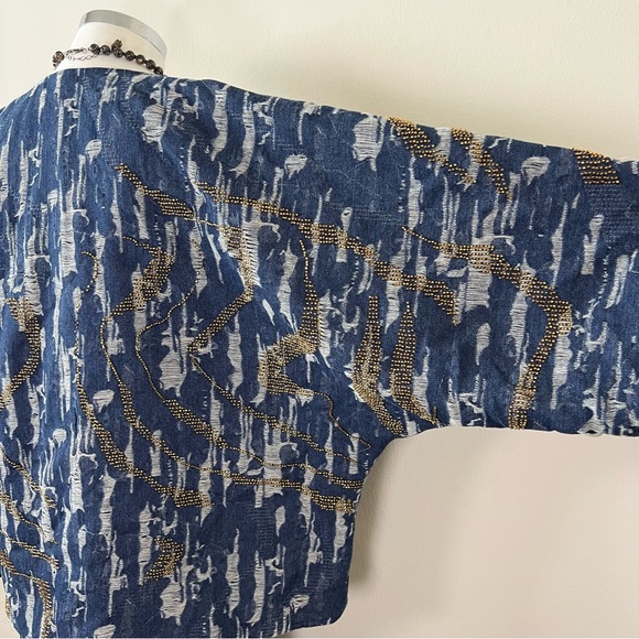 NWT Zara Beaded Denim-Effect Quilted Kimono Jacket Blue Boho Women’s Size M/L - Picture 6 of 11